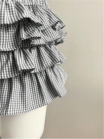 GORGLITTER Women's Gingham Ruffle Shorts Y2K Tiered Ruffle Elastic Waist Bow Mini Shorts in Saudi Arabia