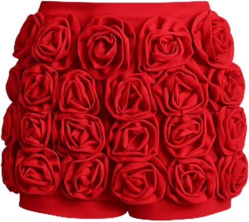 شورت نسائي عالي الخصر 3D Rose | شورت مهرجان مطرز بالزهور | قيعان الحفلات القابلة للتمدد | ملابس بيان مثير in Saudi Arabia