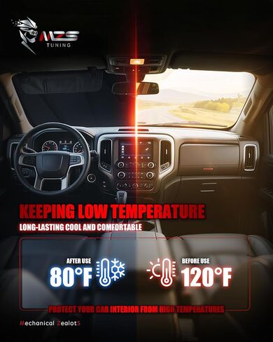 MZS مظلة الشمس للزجاج الأمامي متوافقة مع Silverado Sierra 1500 2500HD 3500HD 2019-2026، درع ظل الشمس للشاحنة قابل للطي مع حقيبة تخزين، واقي النافذة الأمامية للحماية الداخلية in Saudi Arabia