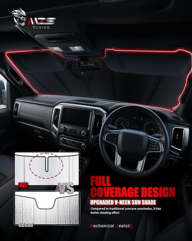 MZS مظلة الشمس للزجاج الأمامي متوافقة مع Silverado Sierra 1500 2500HD 3500HD 2019-2026، درع ظل الشمس للشاحنة قابل للطي مع حقيبة تخزين، واقي النافذة الأمامية للحماية الداخلية in Saudi Arabia