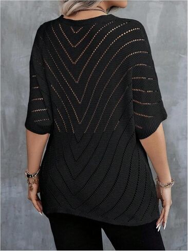 Women's Plus Size Crochet Sweater Hollow Out Lightweight Sweater Crew Neck Half Sleeve Summer Spring Autumn Knit Top in Saudi Arabia