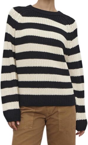 VELVET BY GRAHAM & SPENCER Women's Ollie Chunky Pima Cotton Sweater, Blk/Ivory in Saudi Arabia