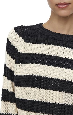 VELVET BY GRAHAM & SPENCER Women's Ollie Chunky Pima Cotton Sweater, Blk/Ivory in Saudi Arabia