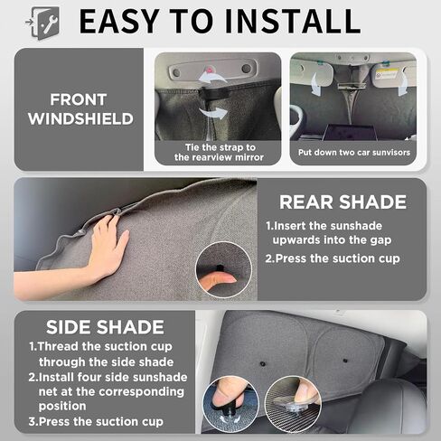 Windshield Sun Sunshade for Tesla Model Y 2020-2024 Accessories Car Side Full Windows Rear Triangular Windows Sun Visor Camping Privacy Insulation Covers Gray 8PCS in Saudi Arabia
