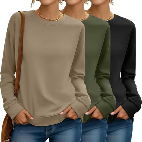 Riyiper 3 Pack Women's Long Sleeve Sweatshirts, Crew Neck Pullover Shirts Loose Casual Lightweight Fall Tops 2025 Trendy in Saudi Arabia
