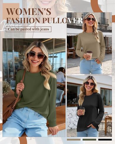 Riyiper 3 Pack Women's Long Sleeve Sweatshirts, Crew Neck Pullover Shirts Loose Casual Lightweight Fall Tops 2025 Trendy in Saudi Arabia