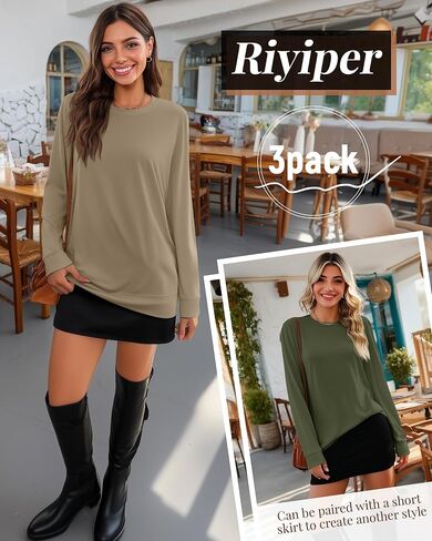 Riyiper 3 Pack Women's Long Sleeve Sweatshirts, Crew Neck Pullover Shirts Loose Casual Lightweight Fall Tops 2025 Trendy in Saudi Arabia