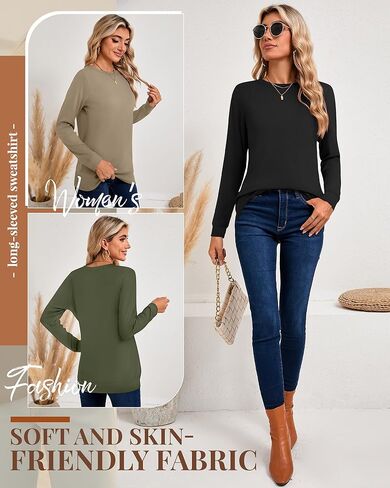 Riyiper 3 Pack Women's Long Sleeve Sweatshirts, Crew Neck Pullover Shirts Loose Casual Lightweight Fall Tops 2025 Trendy in Saudi Arabia
