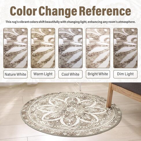 Carvapet 2ft Small Round Rugs - Washable 24 inch/61 cm Vintage Non-Slip Circle Rug with Rubber Backing Foldable Low Pile Design for Entryway Living Room Bedroom, Grey Rug in Kuwait