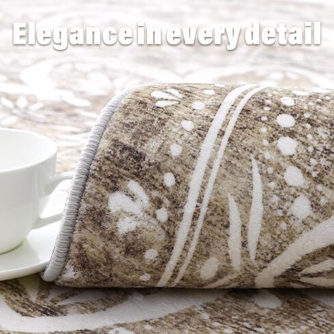 Carvapet 2ft Small Round Rugs - Washable 24 inch/61 cm Vintage Non-Slip Circle Rug with Rubber Backing Foldable Low Pile Design for Entryway Living Room Bedroom, Grey Rug in Kuwait