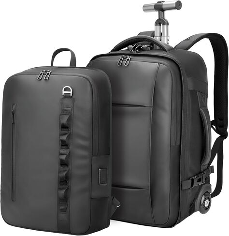 Travel Rolling Backpack,3 in 1 Carry on Backpack Flight Approved,Waterproof Personal Item Bag with Detachable Backpack,Extra Luggage Backpack 55L for Work Teacher College,Black in Saudi Arabia