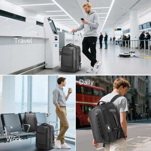 Travel Rolling Backpack,3 in 1 Carry on Backpack Flight Approved,Waterproof Personal Item Bag with Detachable Backpack,Extra Luggage Backpack 55L for Work Teacher College,Black in Saudi Arabia