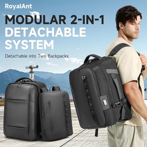 Travel Rolling Backpack,3 in 1 Carry on Backpack Flight Approved,Waterproof Personal Item Bag with Detachable Backpack,Extra Luggage Backpack 55L for Work Teacher College,Black in Saudi Arabia