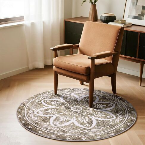 Carvapet 2ft Small Round Rugs - Washable 24 inch/61 cm Vintage Non-Slip Circle Rug with Rubber Backing Foldable Low Pile Design for Entryway Living Room Bedroom, Grey Rug in Kuwait