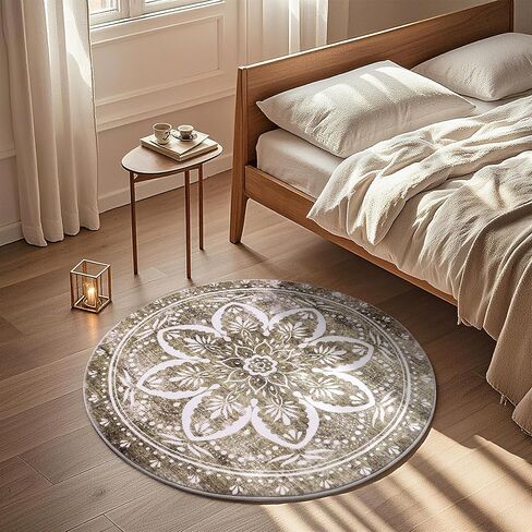 Carvapet 2ft Small Round Rugs - Washable 24 inch/61 cm Vintage Non-Slip Circle Rug with Rubber Backing Foldable Low Pile Design for Entryway Living Room Bedroom, Grey Rug in Kuwait