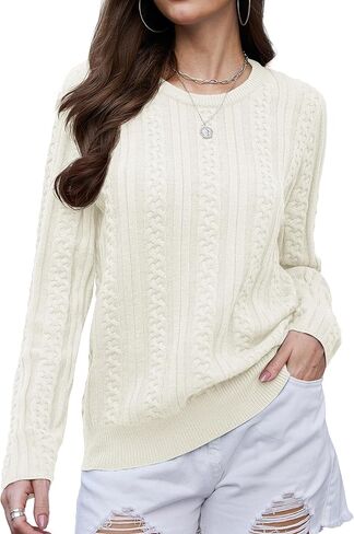 YUCOLEN Womens Sweater Cable Knit Long Sleeve Pullover Top Casual Crew Neck 2025 Fall Trendy Lightweight Sweaters Outfits in Kuwait