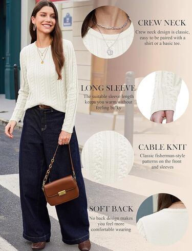 YUCOLEN Womens Sweater Cable Knit Long Sleeve Pullover Top Casual Crew Neck 2025 Fall Trendy Lightweight Sweaters Outfits in Kuwait