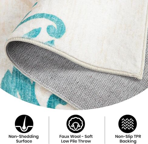 Vintage Area Rug 5x8 Rugs, Machine Washable Vintage Area Rug Non-Slip Low Pile Large Rug for Living Room, Bedroom, Farmhouse, Dining Room, Blue in Saudi Arabia