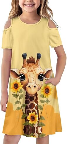 Xpyiqun Dresses for Gilrs 3-14 Summer Kids School A Line Swing Party Dress Off-Shoulder Short Sleeve Dresses in Saudi Arabia