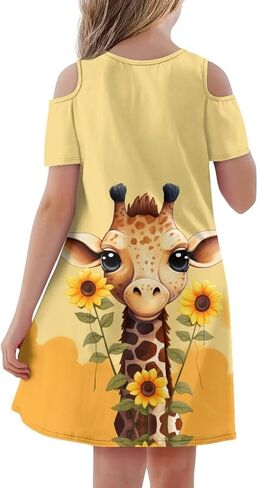 Xpyiqun Dresses for Gilrs 3-14 Summer Kids School A Line Swing Party Dress Off-Shoulder Short Sleeve Dresses in Saudi Arabia