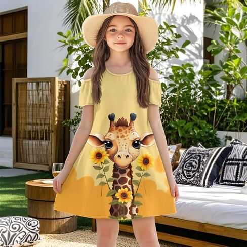 Xpyiqun Dresses for Gilrs 3-14 Summer Kids School A Line Swing Party Dress Off-Shoulder Short Sleeve Dresses in Saudi Arabia