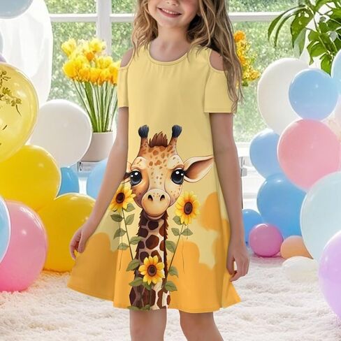 Xpyiqun Dresses for Gilrs 3-14 Summer Kids School A Line Swing Party Dress Off-Shoulder Short Sleeve Dresses in Saudi Arabia