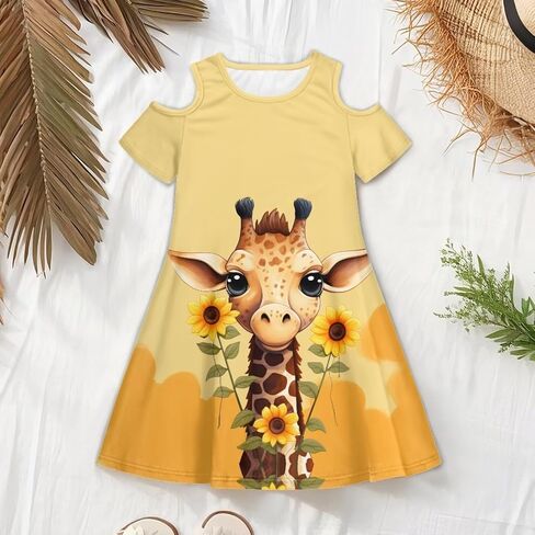 Xpyiqun Dresses for Gilrs 3-14 Summer Kids School A Line Swing Party Dress Off-Shoulder Short Sleeve Dresses in Saudi Arabia