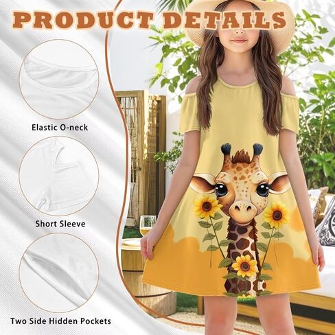 Xpyiqun Dresses for Gilrs 3-14 Summer Kids School A Line Swing Party Dress Off-Shoulder Short Sleeve Dresses in Saudi Arabia