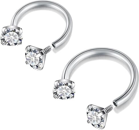 16G 18G 20G Horseshoe Nose Rings,316L Double Cubic Zirconia Threadless Internal Thread Nose Stud Hoop Piercing, Cartilage Lip Helix Piercing Jewellery for Women and Men in Saudi Arabia
