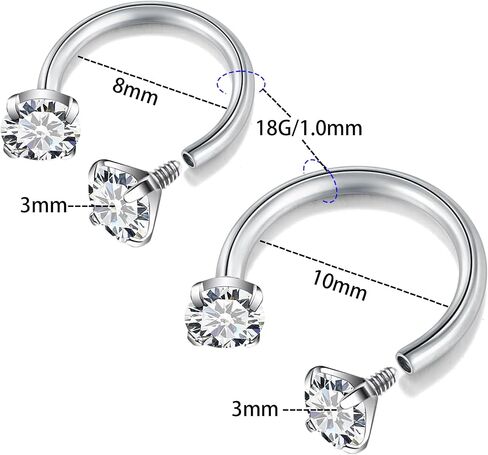 16G 18G 20G Horseshoe Nose Rings,316L Double Cubic Zirconia Threadless Internal Thread Nose Stud Hoop Piercing, Cartilage Lip Helix Piercing Jewellery for Women and Men in Saudi Arabia