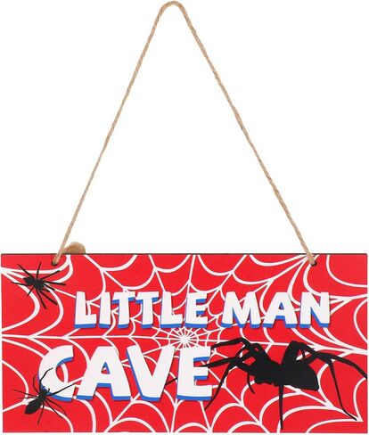 Spider Door Sign, 12x6in Red Wooden Spider Web Nursery Room Decor Little Man Cave Signs with Rope Wall Art Room Decoration for Boys Men in Saudi Arabia