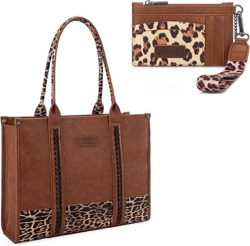 Montana West × Wrangler Leopard Print Tote Handbag and Small Credit Card Holder Set for Women in Saudi Arabia