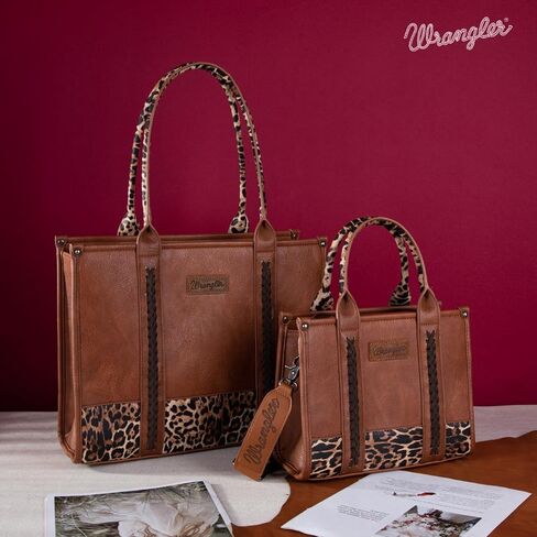 Montana West × Wrangler Leopard Print Tote Handbag and Small Credit Card Holder Set for Women in Saudi Arabia
