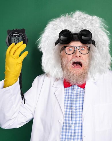 مجموعة إكسسوارات أزياء الهالوين ماد ساينتس المكونة من 5 قطع من Mepase تتضمن باروكة عالم مجنون ونظارات واقية وقفازات مطاطية وحزام أدوات وساعة إيقاف للرجال والبالغين والحفلات التنكرية متعددة الألوان in Saudi Arabia