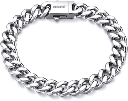 NOKMIT Stainless Steel Cuban Link Bracelet for Men & Women, 5mm/9mm/12mm Width, 7"/7.5"/8"/8.5" Length, Dainty 14K Gold Silver Chunky Curb Chain Bracelets Hip Hop Jewelry, Unisex Gifts in Kuwait