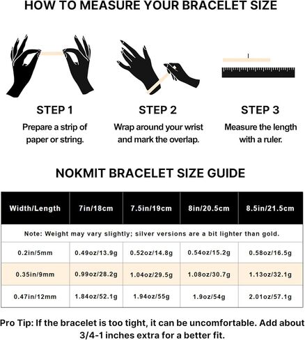 NOKMIT Stainless Steel Cuban Link Bracelet for Men & Women, 5mm/9mm/12mm Width, 7"/7.5"/8"/8.5" Length, Dainty 14K Gold Silver Chunky Curb Chain Bracelets Hip Hop Jewelry, Unisex Gifts in Kuwait