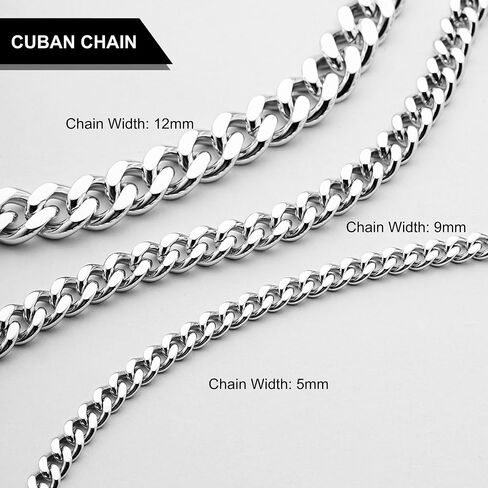 NOKMIT Stainless Steel Cuban Link Bracelet for Men & Women, 5mm/9mm/12mm Width, 7"/7.5"/8"/8.5" Length, Dainty 14K Gold Silver Chunky Curb Chain Bracelets Hip Hop Jewelry, Unisex Gifts in Kuwait