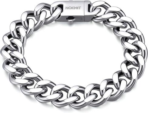 NOKMIT Stainless Steel Cuban Link Bracelet for Men & Women, 5mm/9mm/12mm Width, 7"/7.5"/8"/8.5" Length, Dainty 14K Gold Silver Chunky Curb Chain Bracelets Hip Hop Jewelry, Unisex Gifts in Kuwait