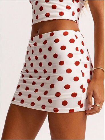 Milumia Women's Polka Dots Bodycon Mini Skirt Low Waisted Skinny Skirts with Shorts in Saudi Arabia