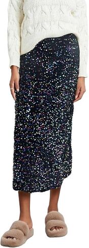 Women's Elegant Sparkly Sequin Midi Skirt Elastic High Waist Shiny Glitter Pencil Formal Party Long Skirt in Kuwait