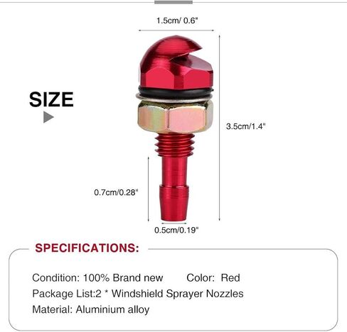 Windshield Sprayer Nozzles, 2pcs Universal Aluminum Alloy Car Auto Front Windshield Wiper Spray Jet Nozzle Replacement Kit(Red) in Saudi Arabia