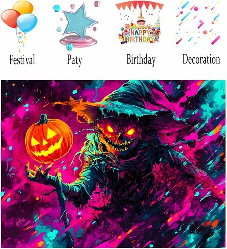 Nuxovilar UV Reactive Tapestry Flaming Scarecrow Pumpkin Scene BlackLight Tapestries Cool UV Black Light Halloween Horror Tapestry Living Room and Bedroom Decor 59.05"x39.37" in Saudi Arabia