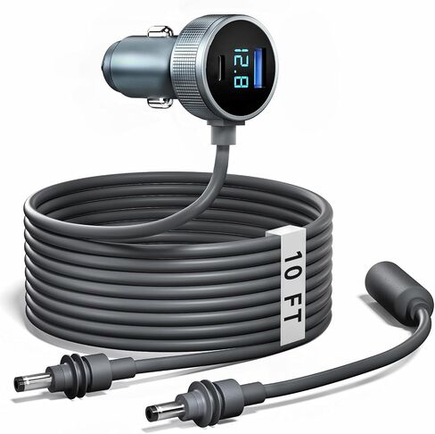 محول سيارة صغير وكابل طاقة من Starlink، كابل Starlink Mini 3 في 1 + محول ولاعة سجائر 12 فولت - 48 فولت مع شاشة رقمية، منافذ USB C PD 40 وات وUSB A 35 وات للشاحنات والسيارات والمركبات الترفيهية (10 أقدام) + كابل تمديد in Kuwait