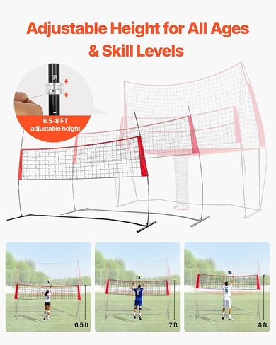 VEVOR Freestanding Volleyball Training Net for Indoor or Outdoor Use, Adjustable Height Portable Net System with Carrying Bag, Professional Volleyball Practice Trainer for Hitting or Serving Drills in Saudi Arabia