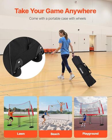VEVOR Freestanding Volleyball Training Net for Indoor or Outdoor Use, Adjustable Height Portable Net System with Carrying Bag, Professional Volleyball Practice Trainer for Hitting or Serving Drills in Saudi Arabia