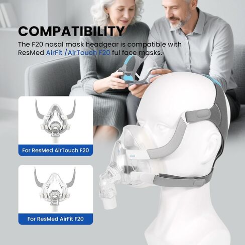 أغطية رأس بديلة F20 متوافقة مع قناع الوجه الكامل AirFit/AirTouch F20، أغطية رأس Airfit f20 مع مشابك، فائقة النعومة، ملاءمة مثالية، حزام غطاء رأس قناع بديل متانة، متوسط in Saudi Arabia