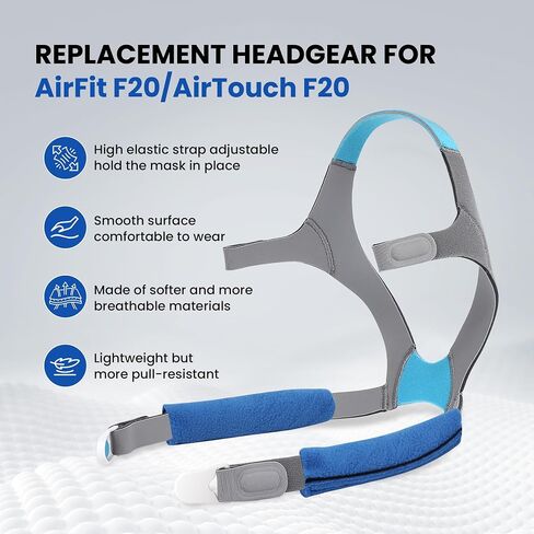 أغطية رأس بديلة F20 متوافقة مع قناع الوجه الكامل AirFit/AirTouch F20، أغطية رأس Airfit f20 مع مشابك، فائقة النعومة، ملاءمة مثالية، حزام غطاء رأس قناع بديل متانة، متوسط in Saudi Arabia