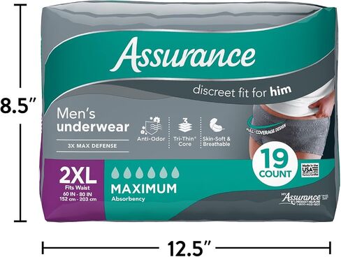 ملابس داخلية للرجال من Assurance، مقاس XXL، أقصى قدرة على الامتصاص، 19 قطعة (عبوة من قطعة واحدة) in Saudi Arabia