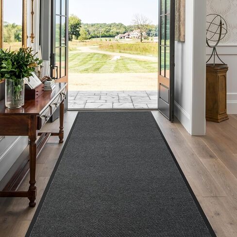 سجادة عداء تجارية مقاس 3 × 10 أقدام، سجادة أرضية مع دعامة من البولي فينيل كلوريد غير قابلة للانزلاق للأماكن الداخلية والخارجية، سجادة للممرات في المطبخ وشرفات غرفة المعيشة وغرفة الطعام والفناء - رمادي in Kuwait