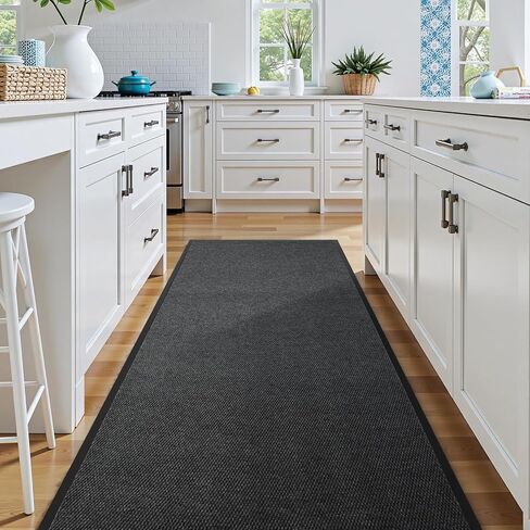 سجادة عداء تجارية مقاس 3 × 10 أقدام، سجادة أرضية مع دعامة من البولي فينيل كلوريد غير قابلة للانزلاق للأماكن الداخلية والخارجية، سجادة للممرات في المطبخ وشرفات غرفة المعيشة وغرفة الطعام والفناء - رمادي in Kuwait